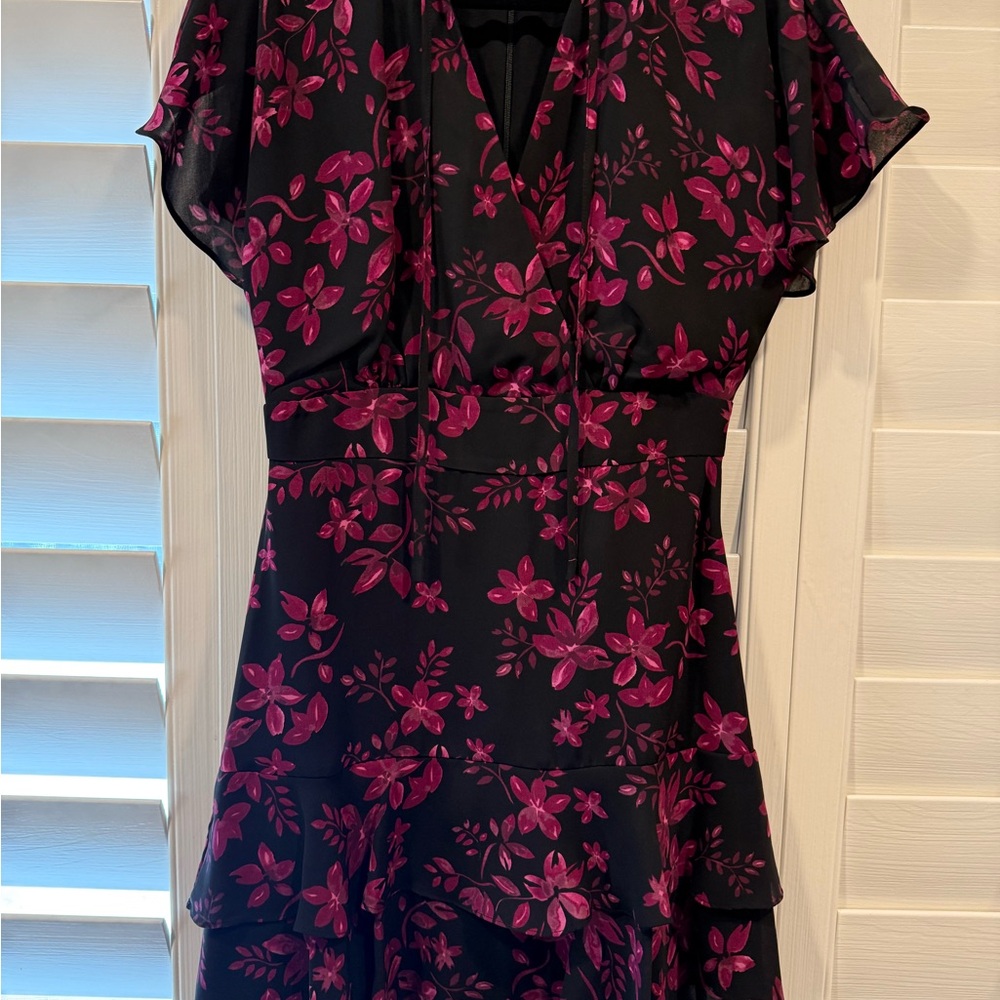 Parker Black and Magenta Floral Dress
